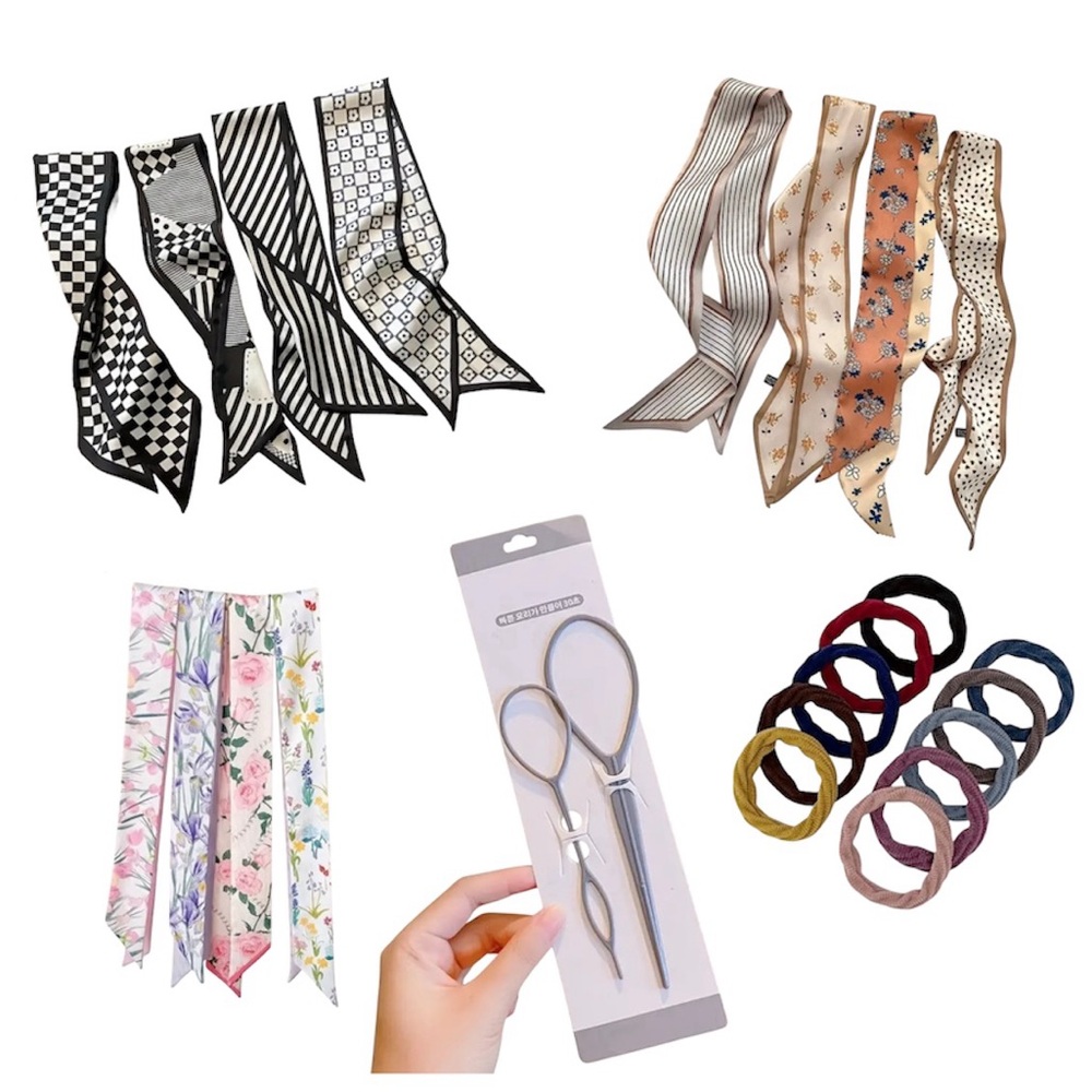 10pc Hair Accessory Bundle-Hair Loop Set, 2 Hair Scarves, & 6 Ties 🆕
